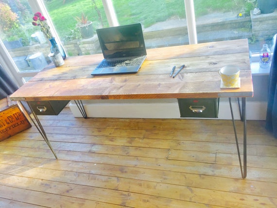 Scaffolding Board Desk Reclaimed Desk With Hairpin Legs With Etsy