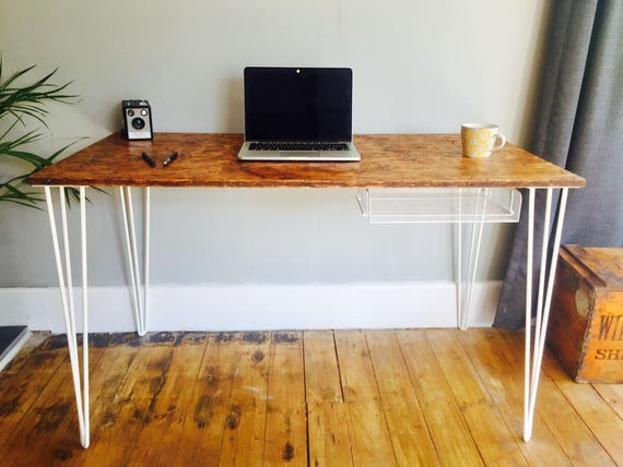 Osb Industrial Desk With White Steel Hairpin Legs And Steel Etsy