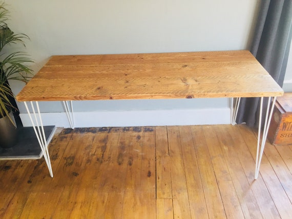 Industrial Desk With White Hairpin Legs Etsy