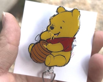 Pooh badge reel, ID holder, nurse gift, Personalized badge holder