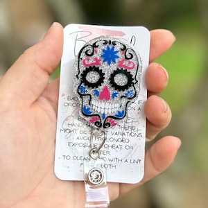 Sugar skull badge reel