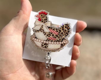 Hen on nest badge reel, ID holder, nurse gift, Personalized badge holder