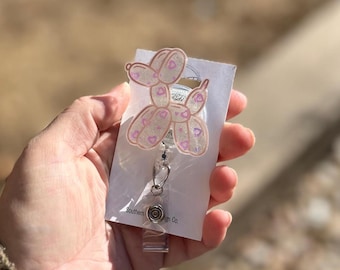 Balloon heart dog badge reel, ID holder, nurse name badge, nursing accessory, school ID