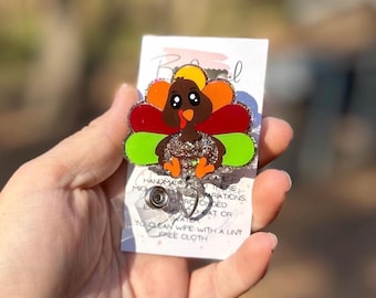 Cute turkey badge reel, ID tag, name badge reel, nurse badge