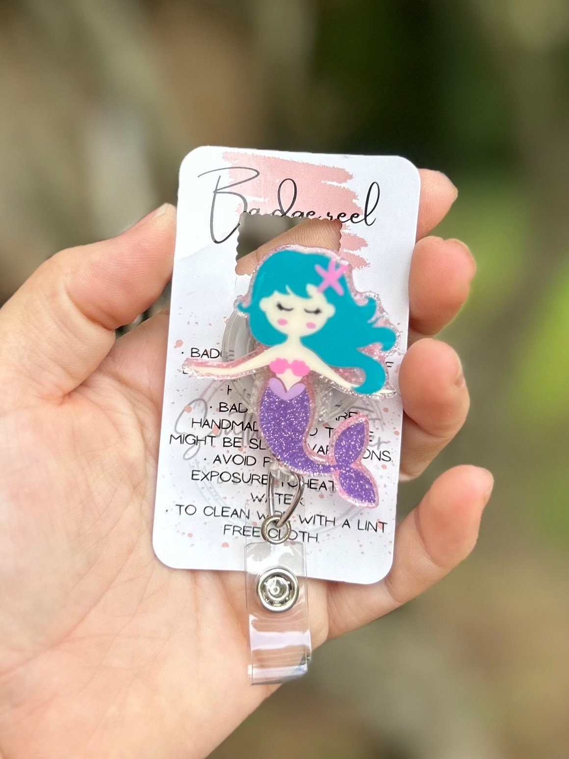 Mermaid Badge Reel Holder Clip Nurse ID Name Tag Charm Cover Lanyard  Accessory