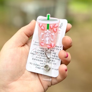 Strawberry drink badge reel, ID holder, nurse gift, Personalized badge holder