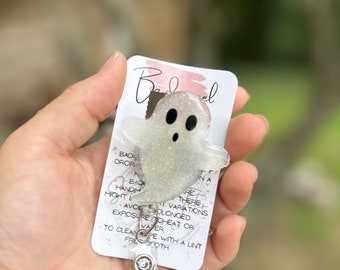 Ghost badge reel,glows in the dark, ID holder, nurse gift, Personalized badge holder