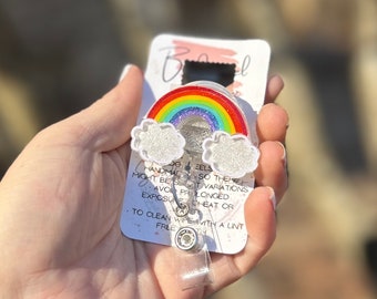 Rainbow badge reel, ID holder, nurse gift, Personalized badge holder