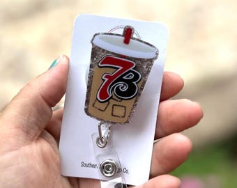 7 brew badge reel, ID holder, nurse gift, Personalized badge holder