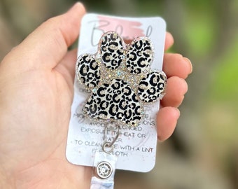 Paw print badge reel, ID holder, nurse gift, Personalized badge holder