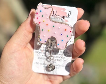 Animal cookie badge reel, ID holder, nurse gift, Personalized badge holder