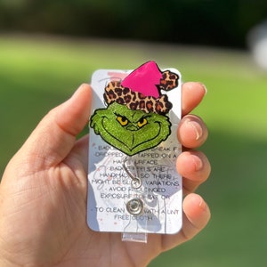 Boujee grinch badge reel, ID holder, nurse name badge, nursing accessory