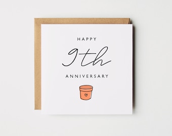 9th Year Anniversary Card | Pottery Anniversary Card | Wife Anniversary Card | Husband Anniversary | 9 Year Card