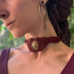Unakite Stone Necklace, Brown Macrame Choker, Crystal Tiara, Boho Stone Necklace, Elf Tiara, Fairy Crown, Ethnic, Hippie, Forest, Chic
