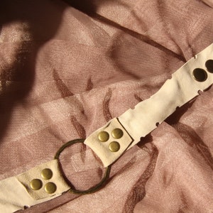 Beige Suede Leather O-Ring Choker: Brass Pendant Collar