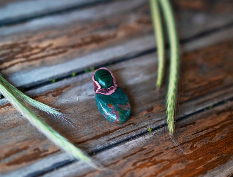 Malachite Gemstone Jewelry Clay Pendant Polymer Clay Pendant Healing Crystals Bloodstone Pendant Malachite Stone Pendant