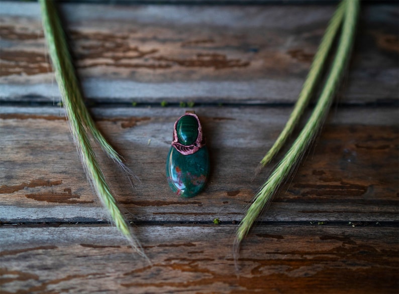 Malachite Gemstone Jewelry Clay Pendant Polymer Clay Pendant Healing Crystals Bloodstone Pendant Malachite Stone Pendant
