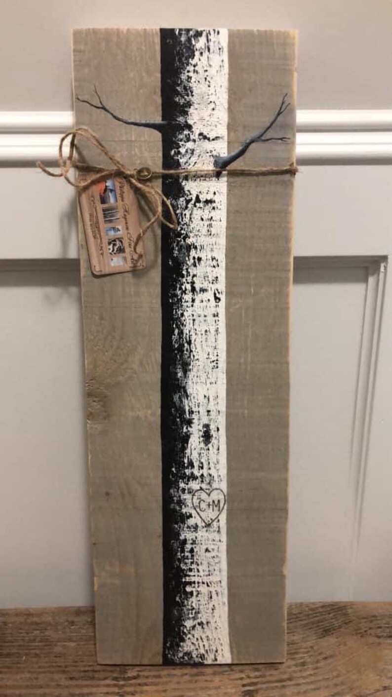 Hand Painted and Personalised Birch Trees on Rustic Barn Wood. - Etsy