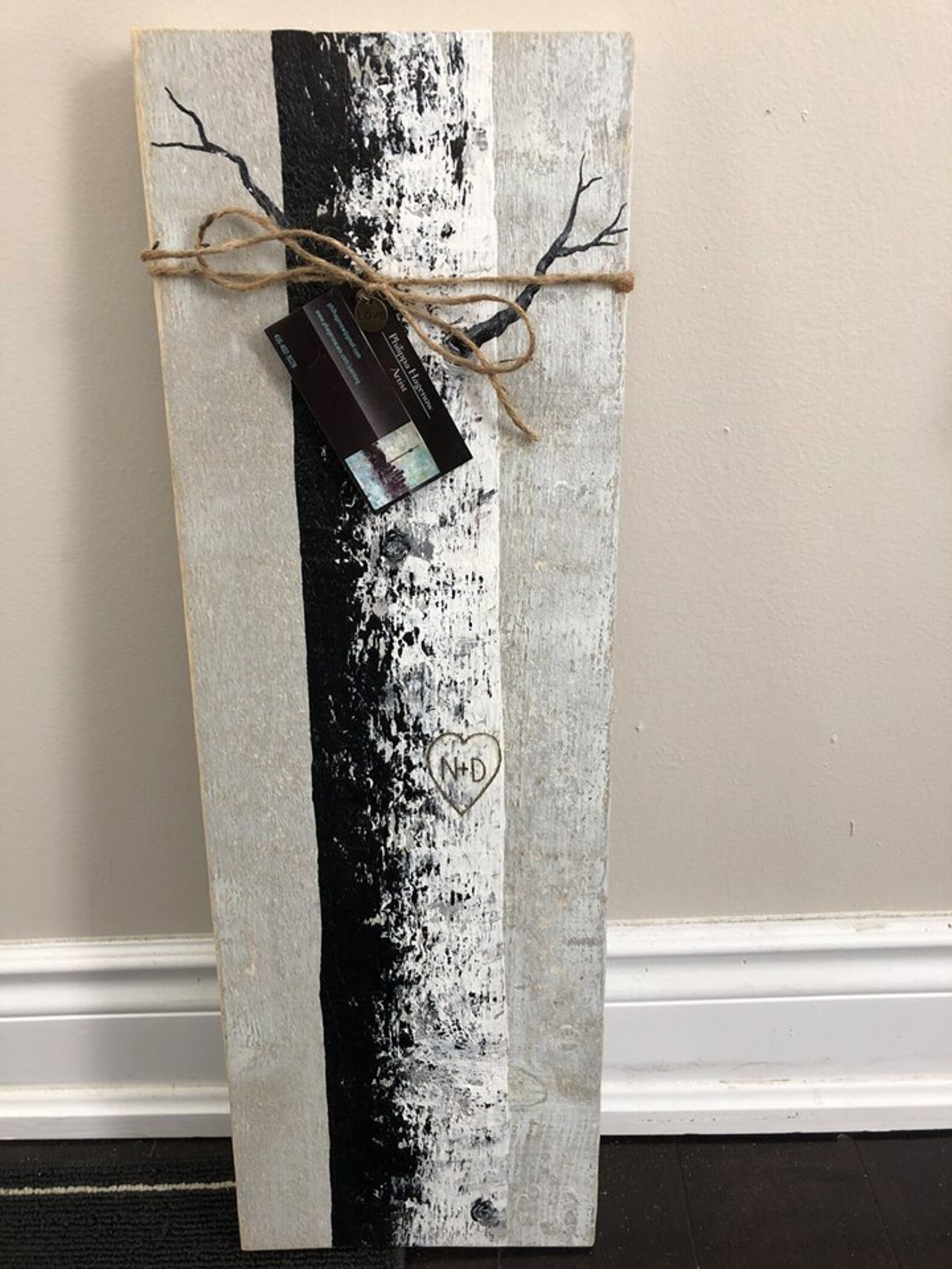 Hand Painted and Personalised Birch Trees on Rustic Barn Wood. - Etsy