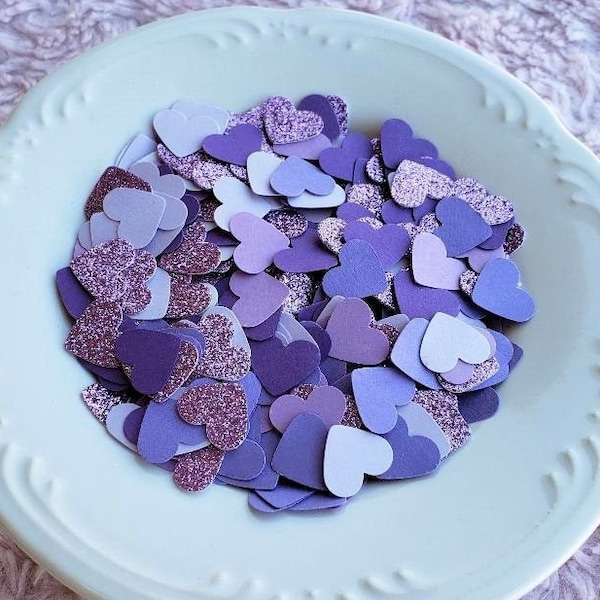 Purple Heart Confetti, Assorted Purple With Glitter Confetti, Party Décor, Wedding Confetti