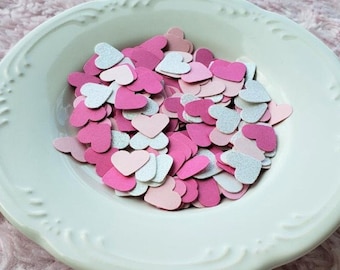 Pink and White Heart Confetti, Assorted Pink With White Glitter Die Cut Confetti, Birthday Party Décor, Wedding Confetti, Baby Shower Décor