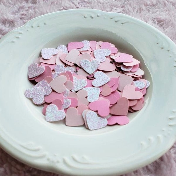 Pink Heart Confetti, Assorted Pink With Glitter Confetti, Party Décor, Wedding Confetti