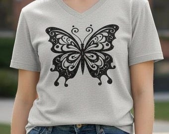 Glittery Butterfly V-neck T-shirt