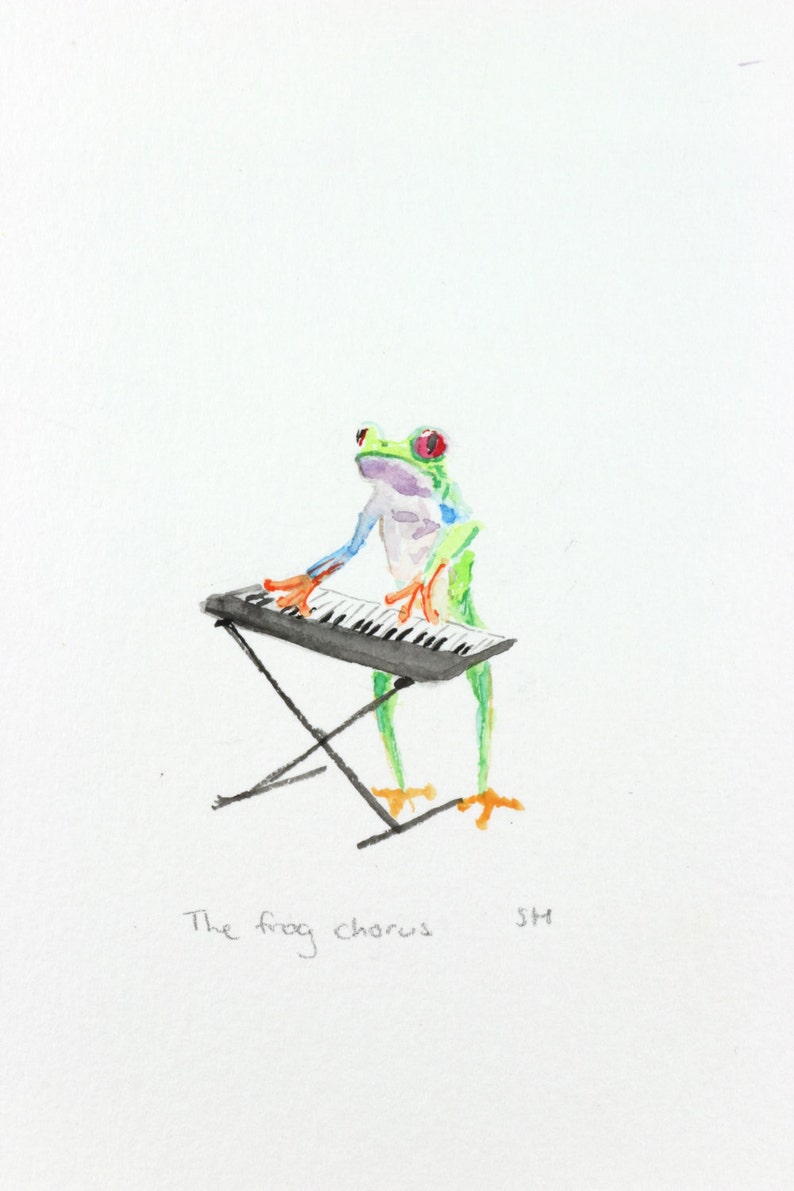 Original painting Frog playing keyboard tree frog art Etsy