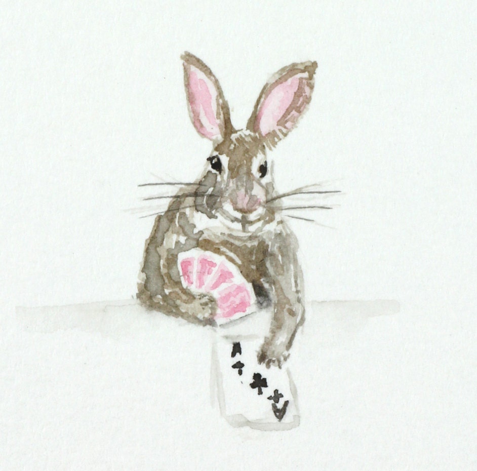 Original painting rabbit playing poker rabbit art poker | Etsy