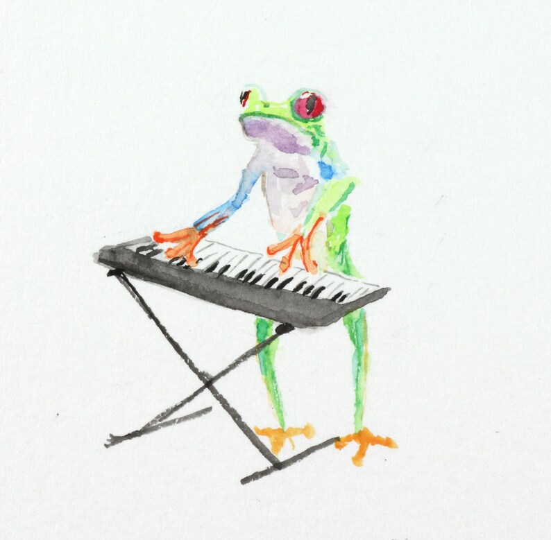 Original painting Frog playing keyboard tree frog art Etsy