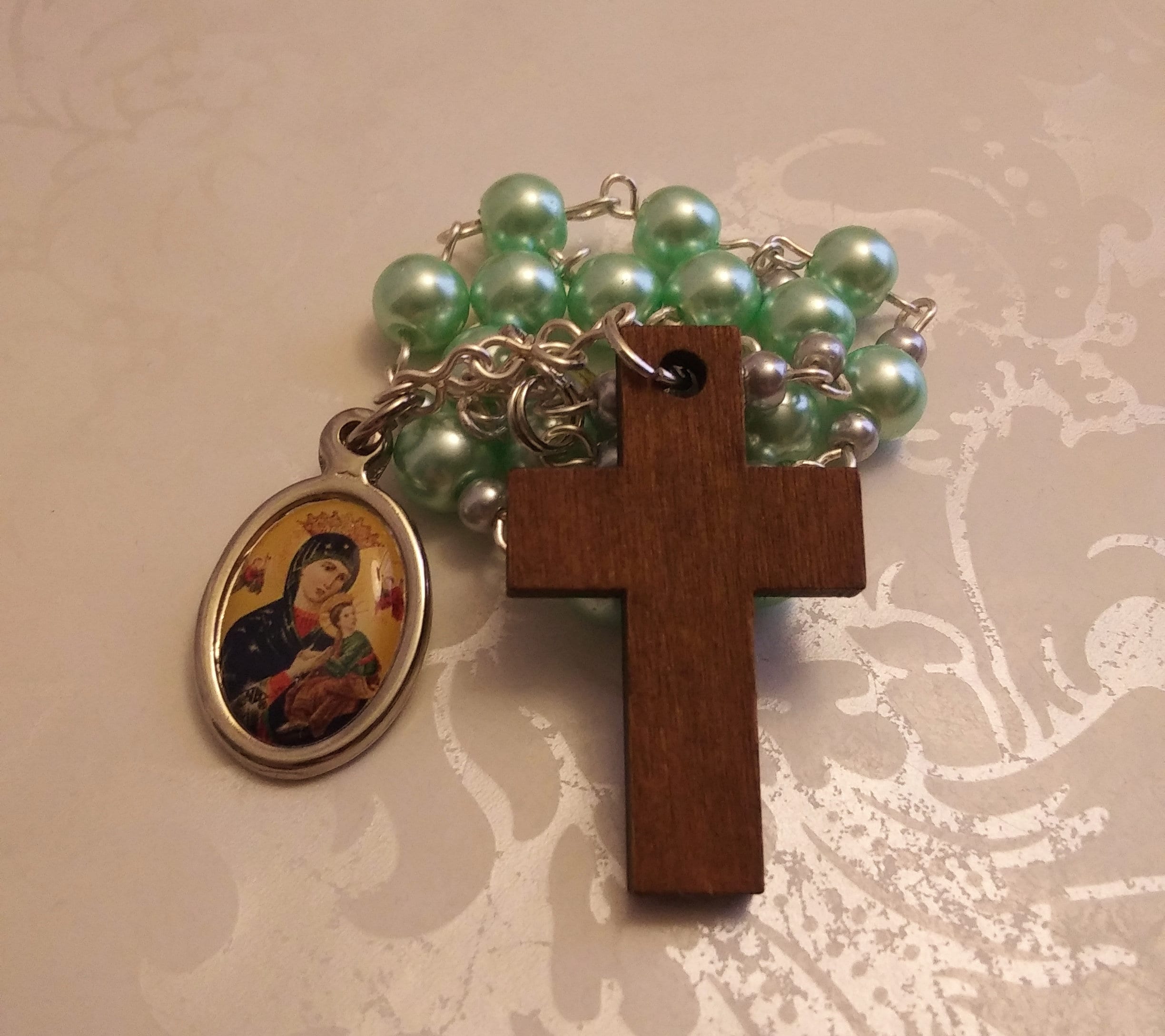 Catholic Rosary Light Green & Silver One Decade Religious | Etsy