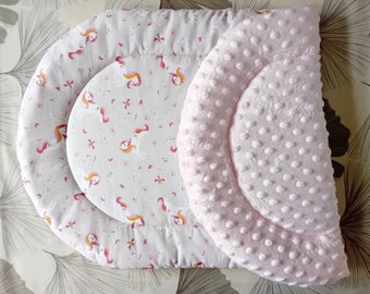 Topponcino XL Montessori, certifié Oeko-Tex, motif licornes et minky rose clair, cadeau naissance