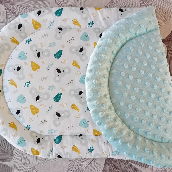 Topponcino Montessori, certifié Oeko-Tex, motif koalas bio et minky bleu clair, cadeau naissance