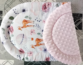 Topponcino Montessori, Oeko-Tex certified, deer and light pink minky pattern, birth gift