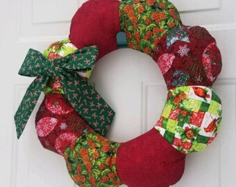 Fabric Holiday Wreath, Traditional Red and Green Christmas Wreath, Christmas Wreath for Front Door, Holiday Decor, Gift for Her