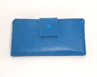 Blue Women's Wallet, Blue Vinyl Wallet, Blue Snap Wallet, Gift for Her, Large Blue Bifold Wallet