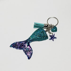 Teal Mermaid Tail Keychain, Christmas Gift for Girls, Mermaid Keychain, Stocking Stuffer, Teal Keychain