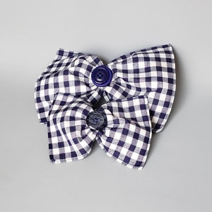 Blue and White Plaid Bows, Dark Blue and White Country Gingham Plaid Fabric Hair Bow Set, Large and Small Hairbows, Mommy and Me Bows