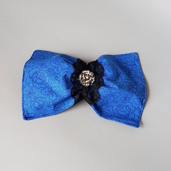 SATIN ROSE HAIR TIE STEEL BLUE SATIN ROSE HAIR TIE STEEL BLUE