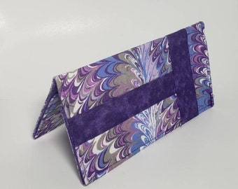 Purple Fabric Checkbook Cover, Purple and Grey Swirl Print Checkbook Holder, Check Organizer, Purse Accessory, Gift for Her