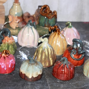 Small Ceramic Pumpkin - Wheel Thrown Pumpkin - Handmade Stoneware Holiday Figurine - Fall Decor