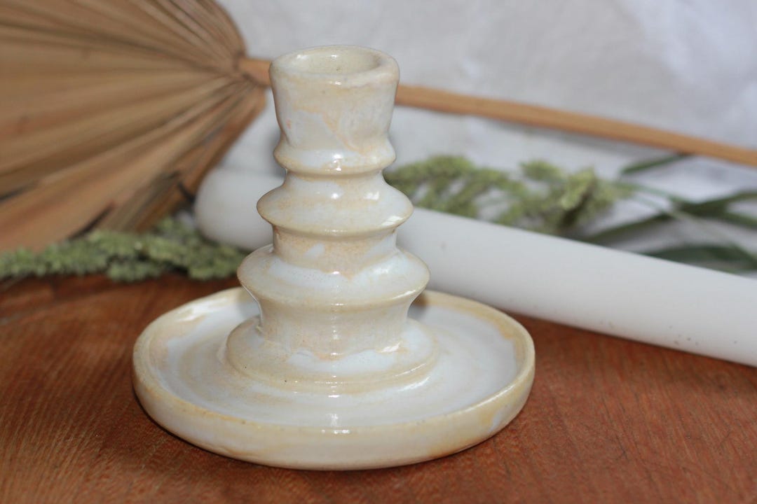 Wheel Thrown Ivory Candlestick Holder - Hand Made Tiered Pottery Candle ...