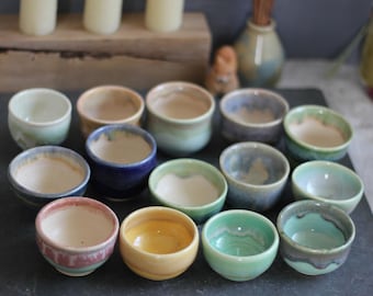 Wheel Thrown Tiny Cups, Ceramic - Handmade Tiny Bowls - Sake Cups - Shot Glasses