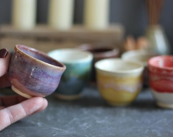 Wheel Thrown Small Cups, Ceramic - Handmade Little Cup - Sake Cups - Shot Glasses - Plants