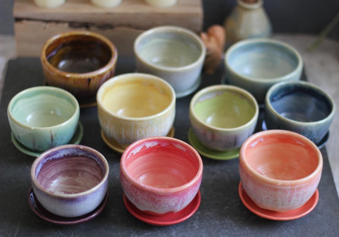Wheel Thrown Planter With Tray, Ceramic - Handmade Stoneware Planter ...