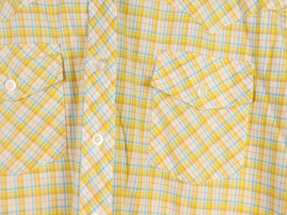 Yellow plaid button up shirt, 1970s vintage - image 6