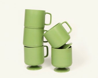 Avocado Green Space Age Melamine Mug Set, 1970s Vintage