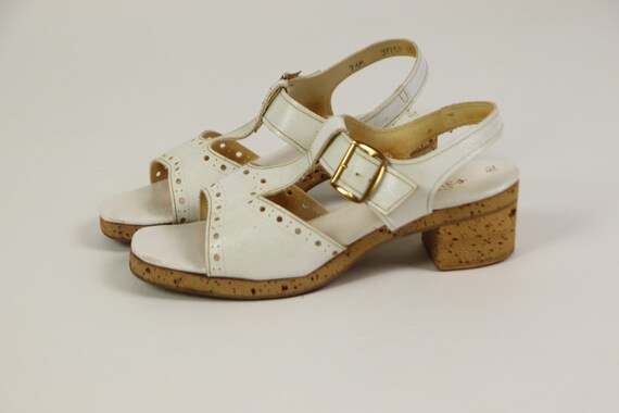 White leather and cork sandals, Pretties original… - image 4