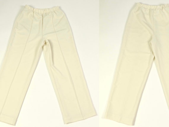 Off White Polyester Straight Leg Pants, 1970s Vin… - image 2
