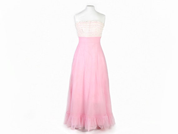 Pink Chiffon Prom Dress, 1950s Vintage - image 1